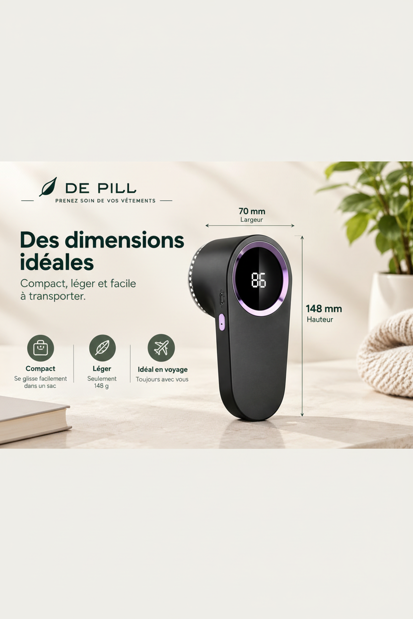 Rasoir anti-bouloches DE PILL rechargeable USB-C, format compact