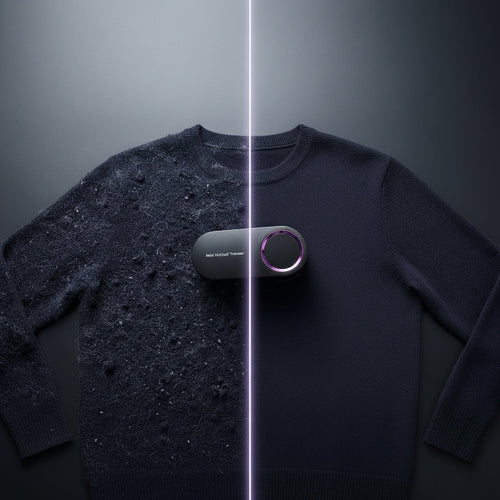 Rasoir anti-bouloches DE PILL utilisé sur un pull en laine pour retirer les peluches
