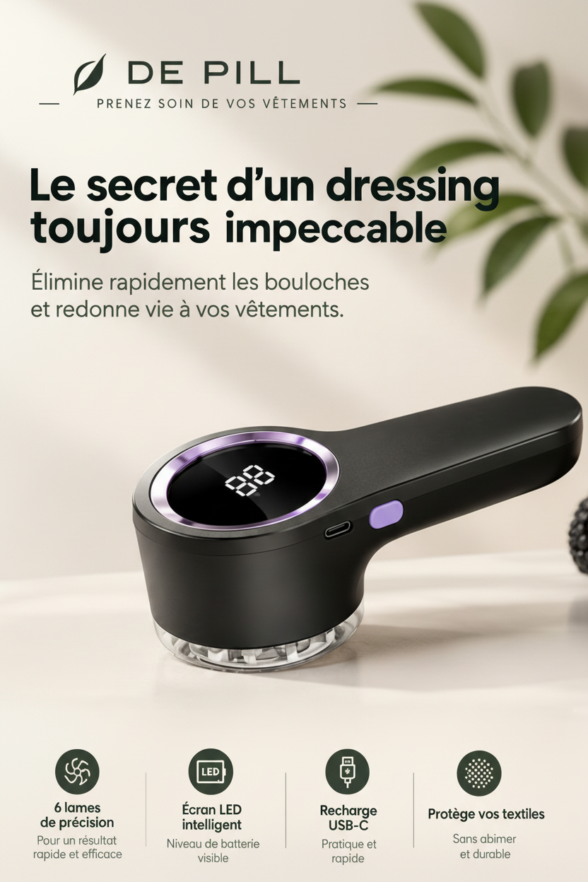 Vue détaillée du rasoir anti-bouloches DE PILL, 6 lames en acier inoxydable